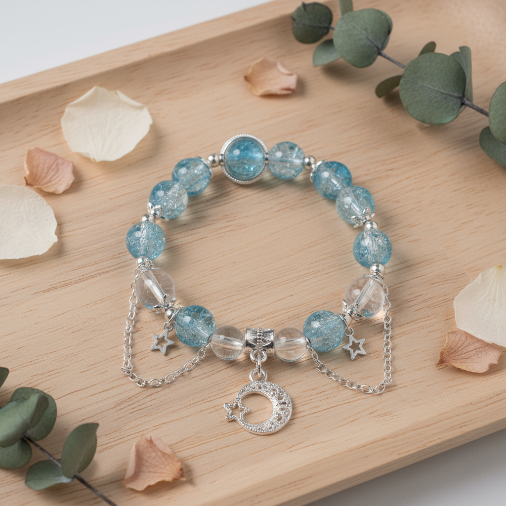 Ice-cracked blue glass bracelet