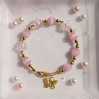 Pink cat's eye stone & alloy gold-plated & acrylic