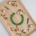 Green cat's eye stone & red agate & pearl