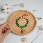 Green cat's eye stone & red agate & pearl