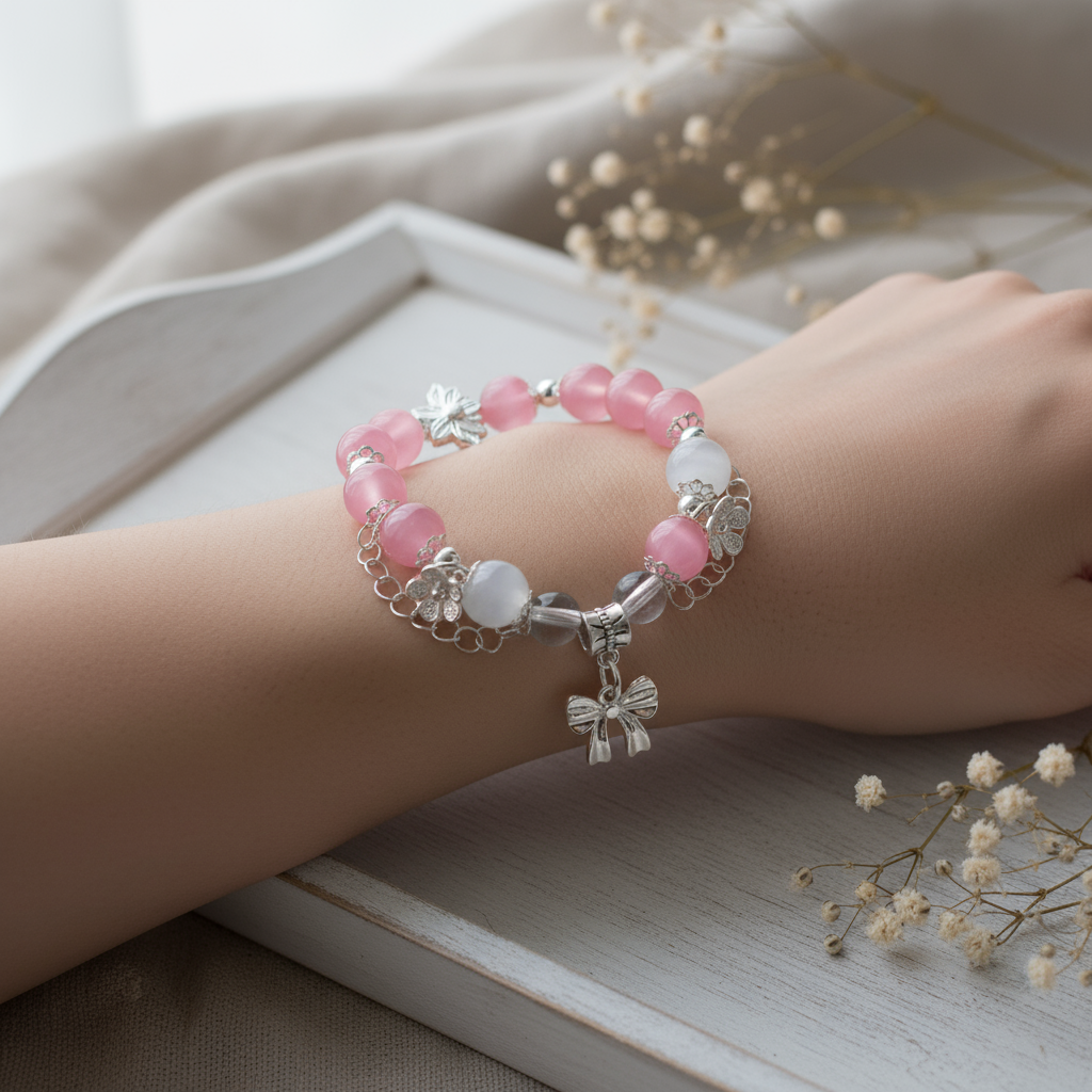 Rose crystal beads & moonstone beads