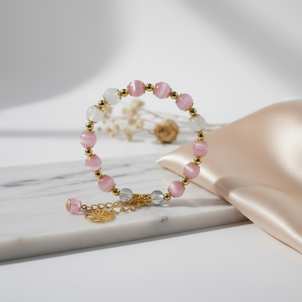 Pink cat's eye stone & white chalcedony