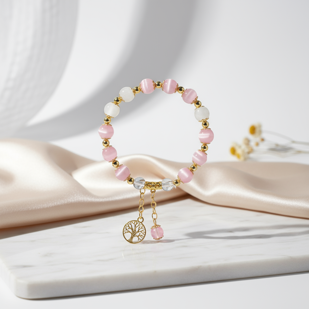 Pink cat's eye stone & white chalcedony