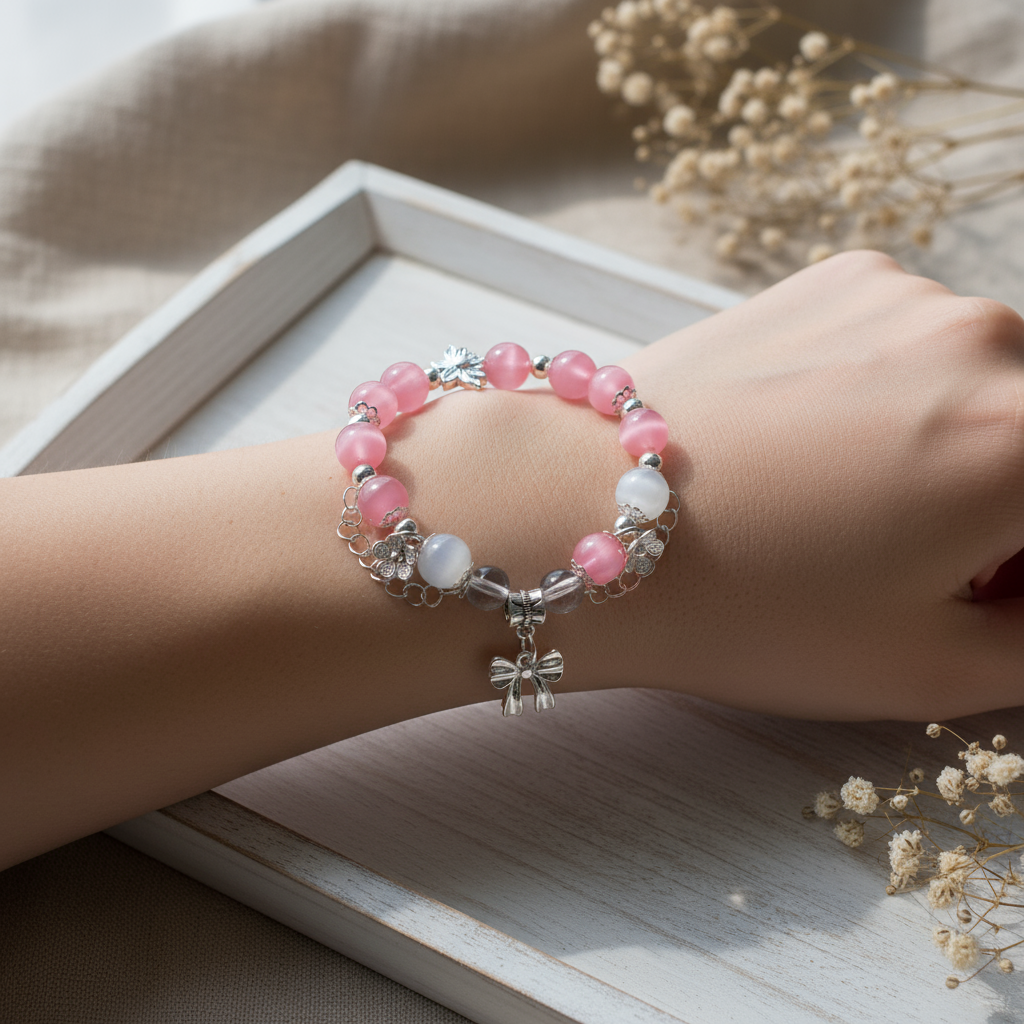 Rose crystal beads & moonstone beads