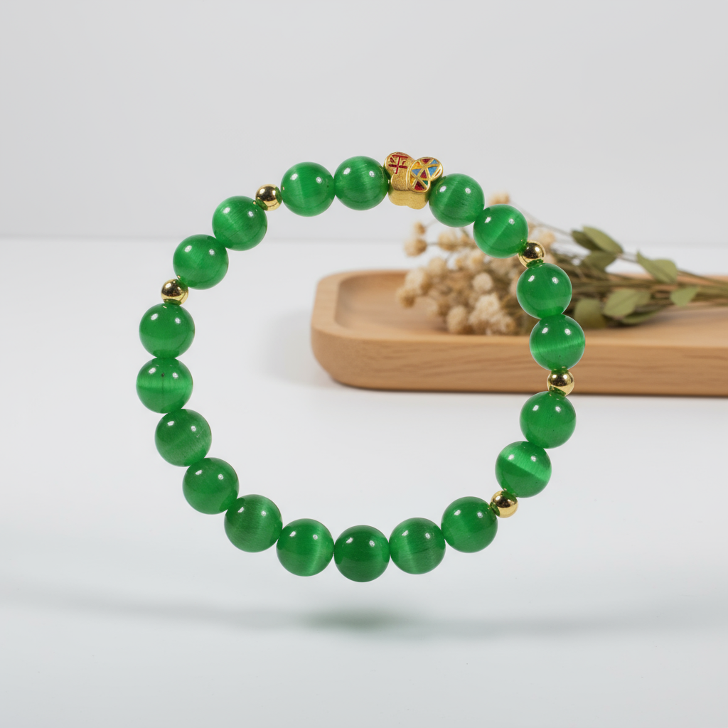 Green cat's eye stone & Colored enamel