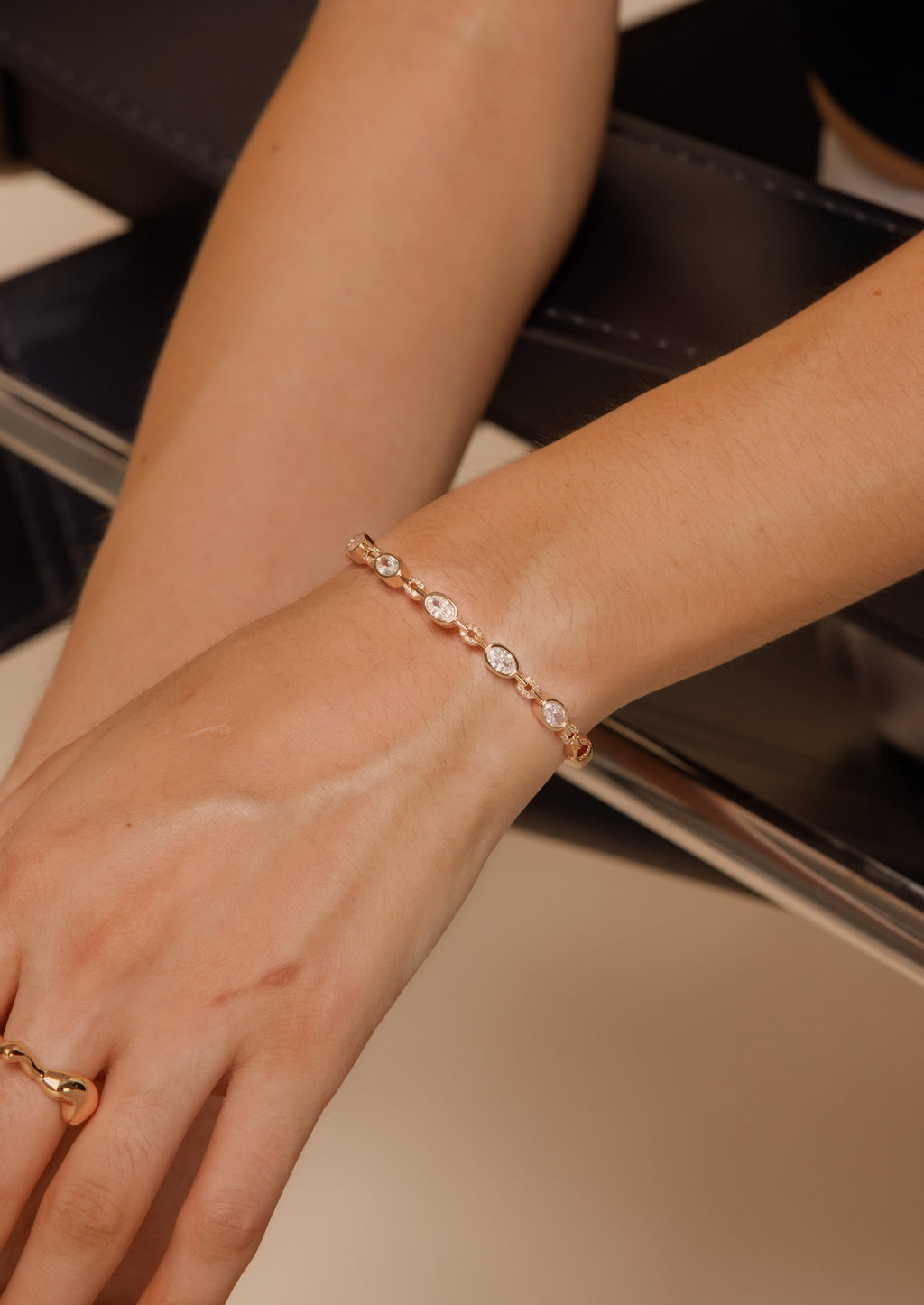 Oval Gemstone Cuff Bracelet