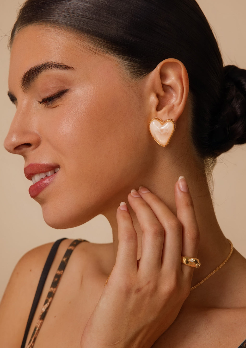 Amber Heart Stud Earrings