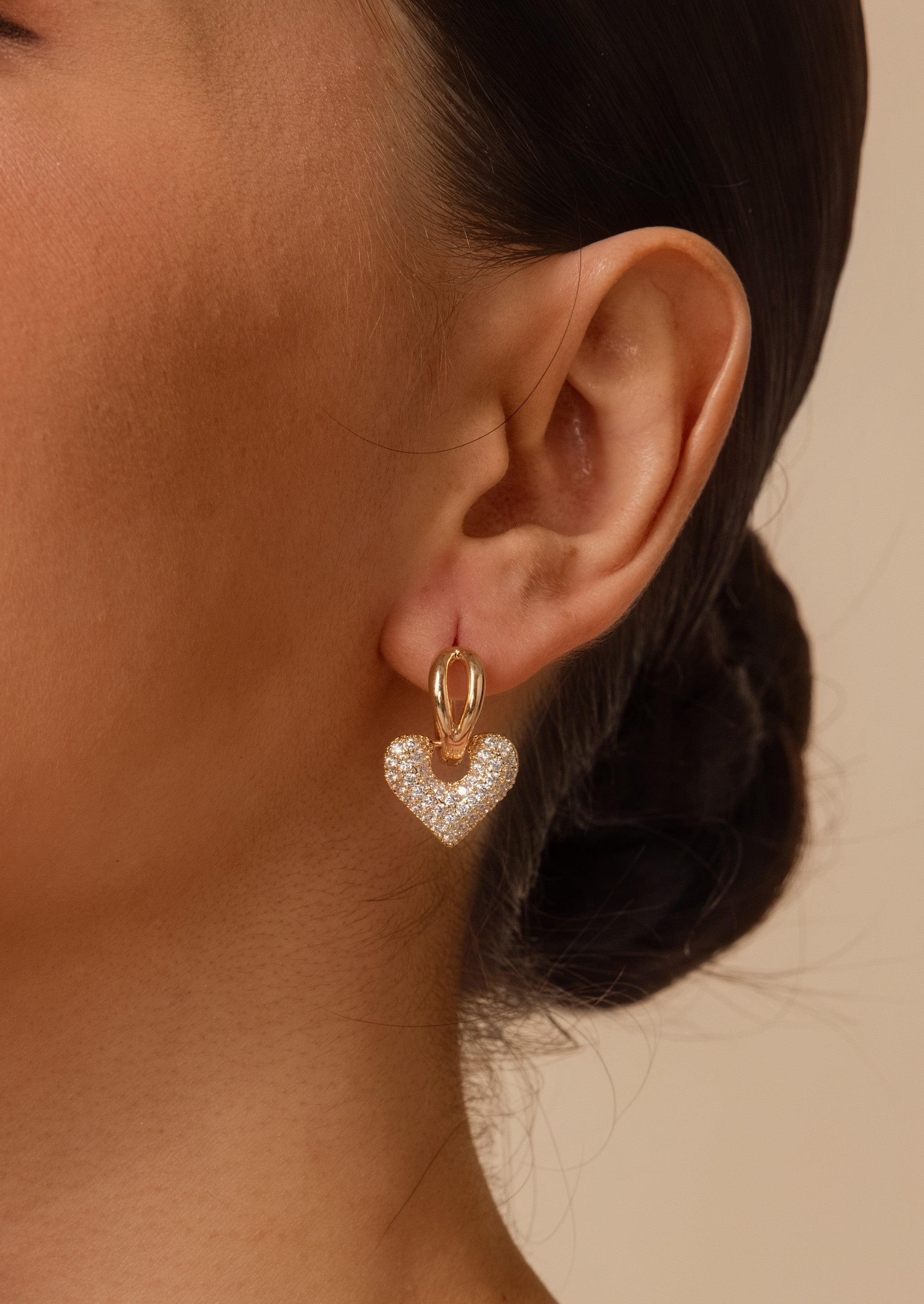 Pave Heart Hoop Earrings