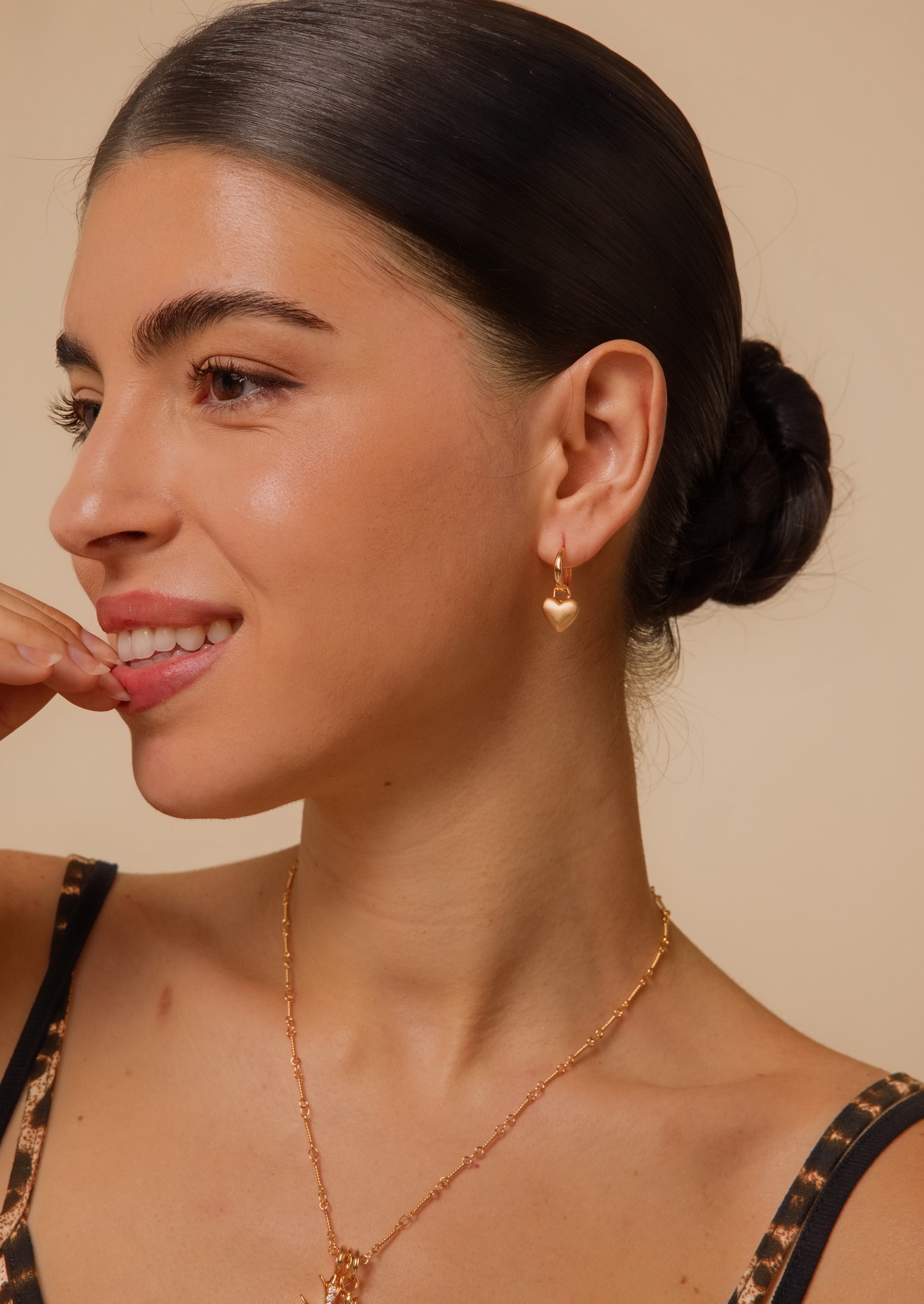 Dainty Heart Charm Hoop Earrings