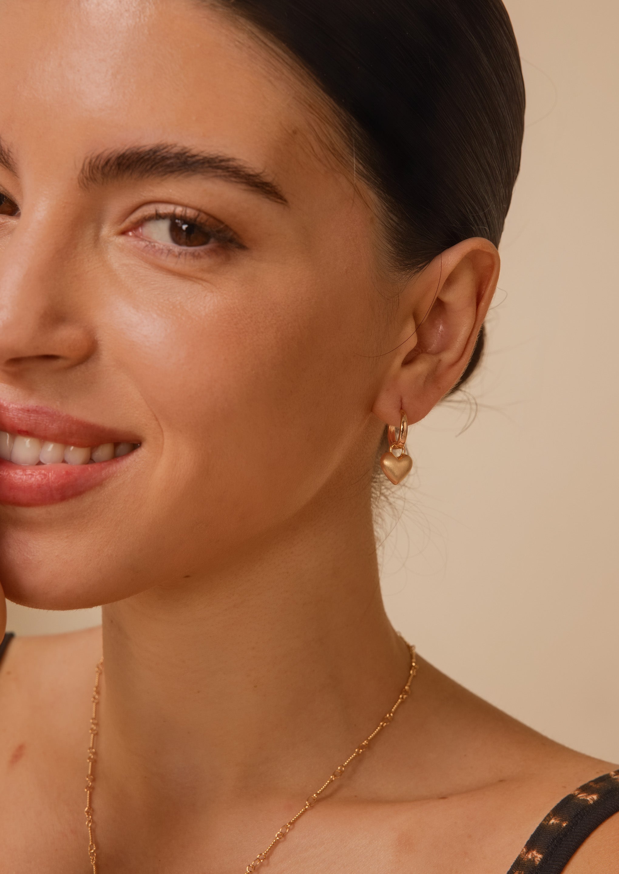 Dainty Heart Charm Hoop Earrings