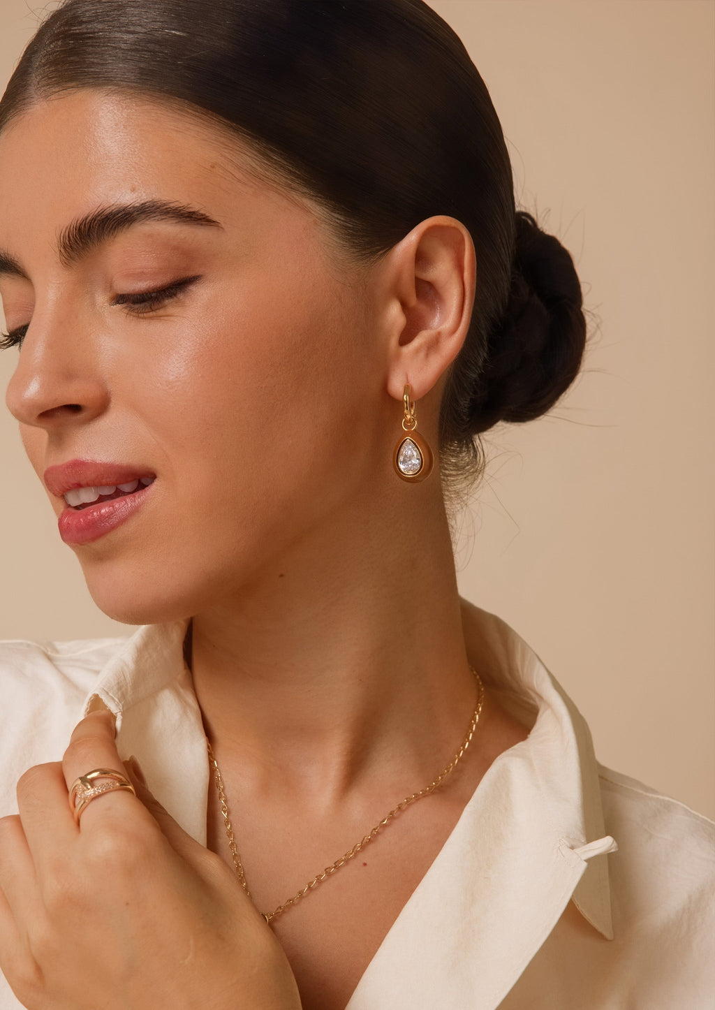 Teardrop Gemstone Hoop Earrings