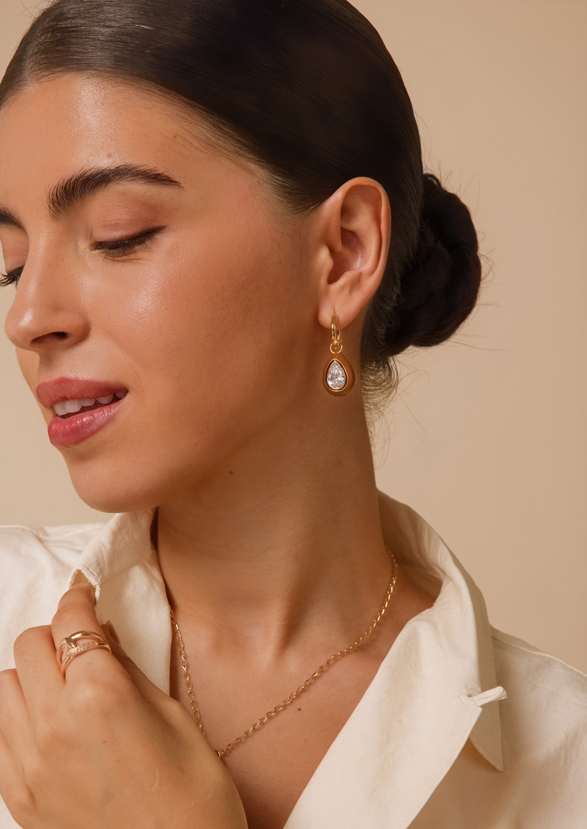 Teardrop Gemstone Hoop Earrings