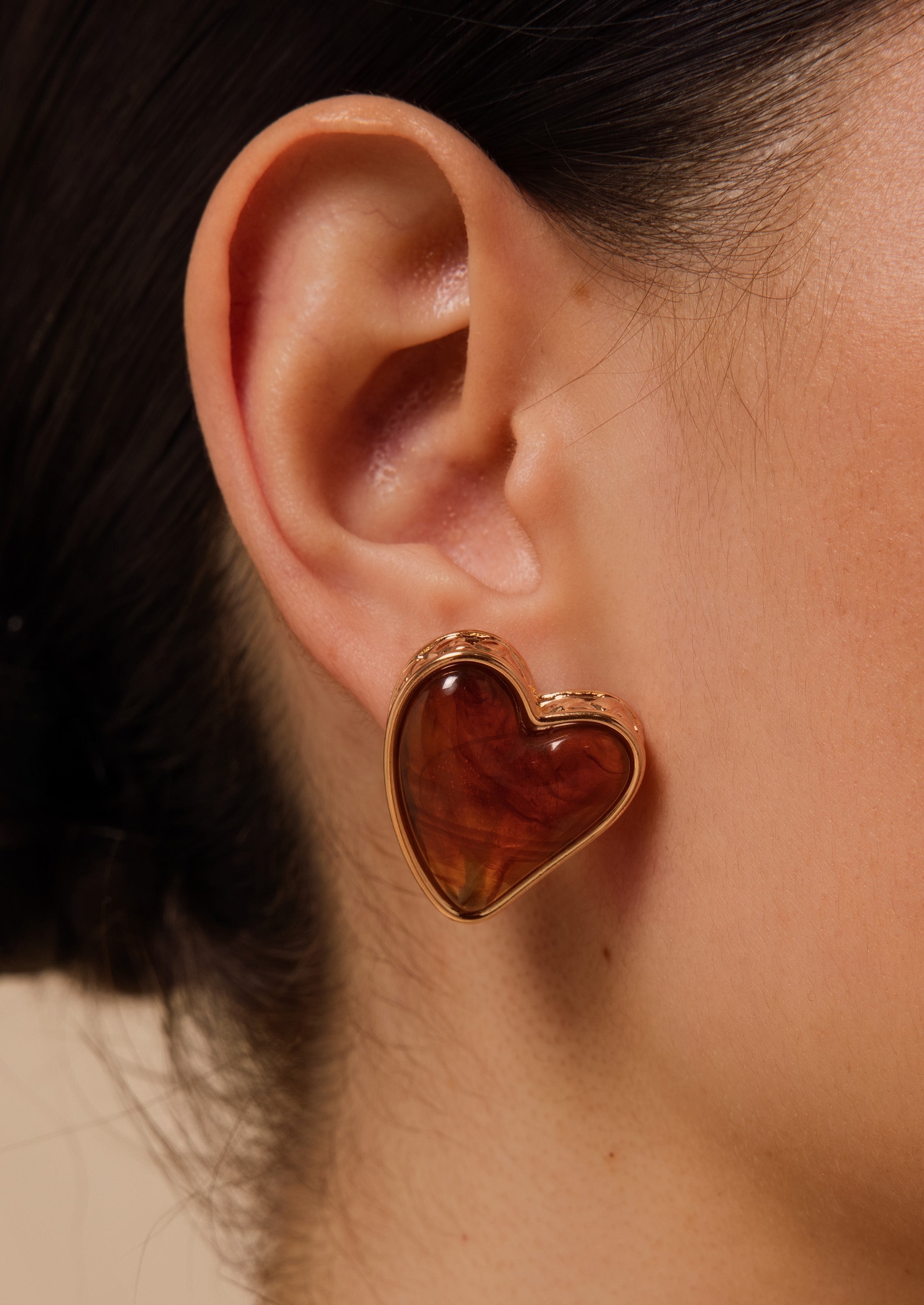 Amber Heart Stud Earrings