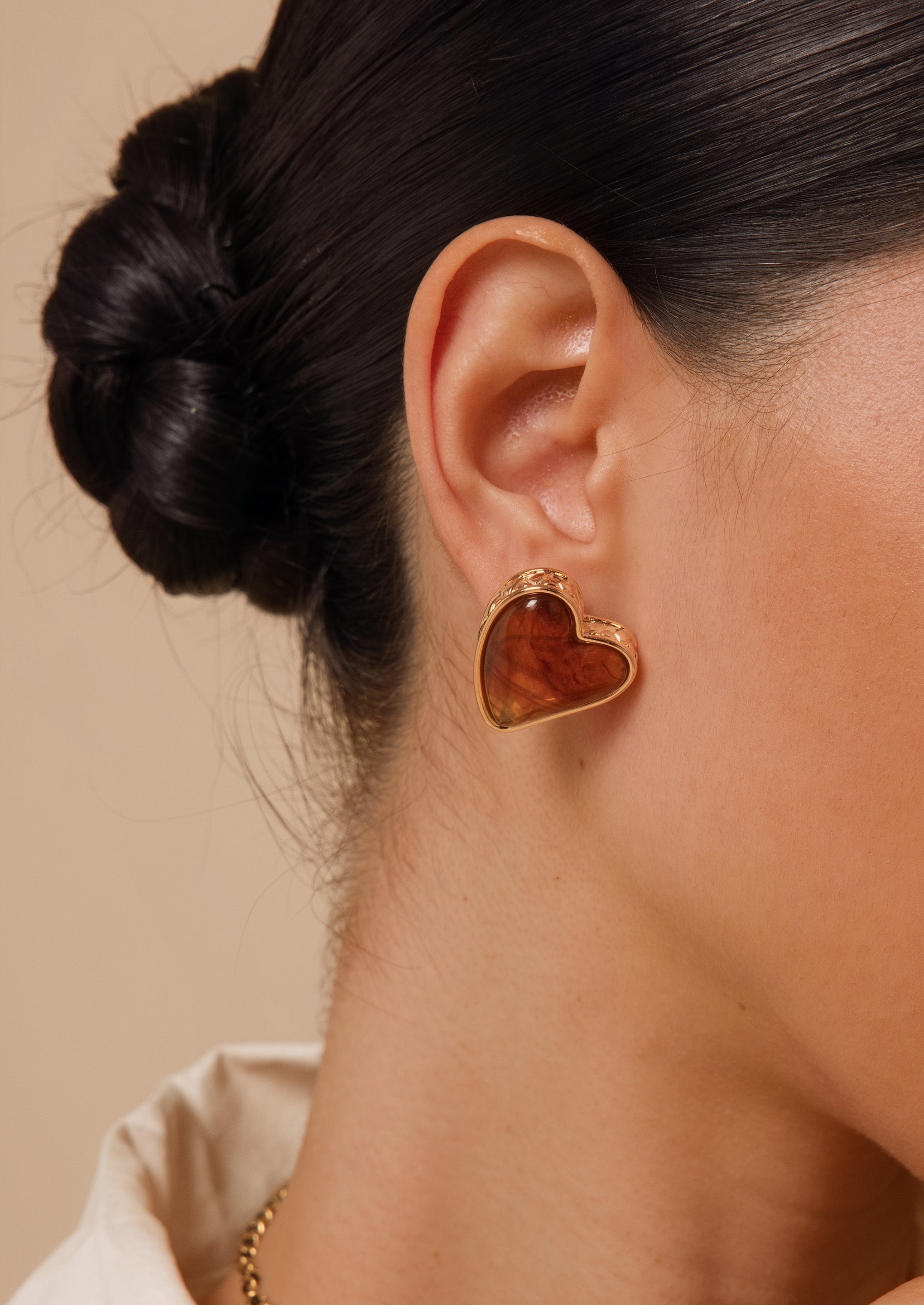 Amber Heart Stud Earrings